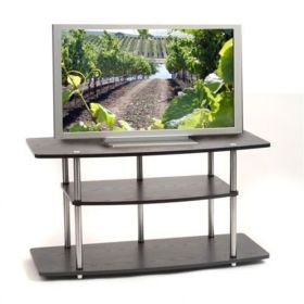 42-Inch Black TV Stand with Stainless Steel Poles – Modern Entertainment Center for Flat Screen TVs up to 42”