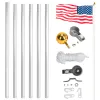 25FT Aluminum Flagpole Kit with 2 American Flags, Outdoor Sectional Halyard Flag Pole Set with Gold Ball Finial, Rope & Mounting Sleeve