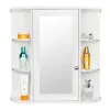 3-Tier Wall Mounted Bathroom Cabinet with Mirror – Single Door MDF Storage Shelf Organizer for Toiletries & Cosmetics
