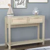 Narrow Rattan Console Table with 2 Drawers & Shelf – Natural Wood Entryway Table, MDF Sofa Table for Living Room, Hallway & Bedroom