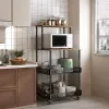 4-Tier Kitchen Baker’s Rack with Wheels, Heavy-Duty Microwave Stand & Storage Shelf, Rolling Metal Utility Cart for Kitchen, Coffee Bar & Pantry