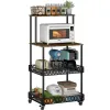 4-Tier Kitchen Baker’s Rack with Wheels, Heavy-Duty Microwave Stand & Storage Shelf, Rolling Metal Utility Cart for Kitchen, Coffee Bar & Pantry