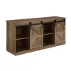 Farmhouse TV Stand with Sliding Barn Doors – Wood Entertainment Center with Storage Cabinets & Cable Management for Living Room