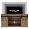 Farmhouse TV Stand with Sliding Barn Doors – Wood Entertainment Center with Storage Cabinets & Cable Management for Living Room