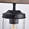 Industrial 4-Light Rectangular Chandelier – Antique Black & Wood Frame with Glass Shades, Dimmable Farmhouse Ceiling Light Fixture