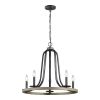 Rustic 5-Light Farmhouse Metal Chandelier – Oak Finish Dimmable Circle Ceiling Light Fixture for Dining Room & Kitchen