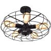 5-Light Farmhouse Retro Black Metal Ceiling Light – Industrial Vintage Open Cage Chandelier with E26 Bulbs Included
