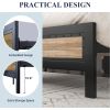 Full Industrial Metal Platform Bed Frame with Wood Headboard & Footboard – Rustic Rivet Design, No Box Spring Needed, Noise-Free