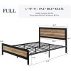Full Industrial Metal Platform Bed Frame with Wood Headboard & Footboard – Rustic Rivet Design, No Box Spring Needed, Noise-Free