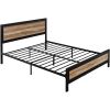 Queen Industrial Platform Bed Frame with Wood & Metal Rivet Design, Headboard & Footboard