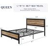 Queen Industrial Platform Bed Frame with Wood & Metal Rivet Design, Headboard & Footboard
