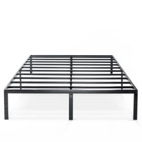 Queen Size Heavy Duty Black Metal Platform Bed Frame with Steel Slat Support, No Box Spring Needed, Noise-Free Design, Headboard Attachment Slots