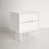 Farmhouse White Solid Wood 2-Drawer Nightstand with Mid-Century Modern Design, Deep Storage Drawers