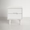 Farmhouse White Solid Wood 2-Drawer Nightstand with Mid-Century Modern Design, Deep Storage Drawers