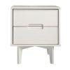 Farmhouse White Solid Wood 2-Drawer Nightstand with Mid-Century Modern Design, Deep Storage Drawers