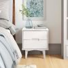 Farmhouse White Solid Wood 2-Drawer Nightstand with Mid-Century Modern Design, Deep Storage Drawers