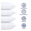 Set of 4 Queen Size Down Alternative Bed Pillows, Medium Firm Support, Cooling Microfiber