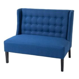 Scandinavian 2-Seater Tufted Loveseat in Blue Linen, Compact Modern Sofa with Wingback Design