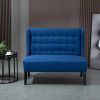 Scandinavian 2-Seater Tufted Loveseat in Blue Linen, Compact Modern Sofa with Wingback Design
