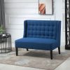Scandinavian 2-Seater Tufted Loveseat in Blue Linen, Compact Modern Sofa with Wingback Design