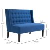 Scandinavian 2-Seater Tufted Loveseat in Blue Linen, Compact Modern Sofa with Wingback Design
