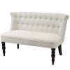 Scandinavian 2-Seater Button Tufted Loveseat – Gray Linen Sofa with Rubberwood Legs, Compact Wingback Design for Living Room, Office & Small Spaces