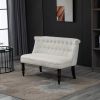Scandinavian 2-Seater Button Tufted Loveseat – Gray Linen Sofa with Rubberwood Legs, Compact Wingback Design for Living Room, Office & Small Spaces