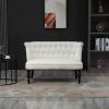 Scandinavian 2-Seater Button Tufted Loveseat – Gray Linen Sofa with Rubberwood Legs, Compact Wingback Design for Living Room, Office & Small Spaces