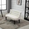Scandinavian 2-Seater Button Tufted Loveseat – Gray Linen Sofa with Rubberwood Legs, Compact Wingback Design for Living Room, Office & Small Spaces