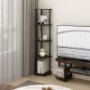 5-Shelf Modern Corner Bookcase Black Brown Wood Etagere Storage Rack, Space-Saving Vertical Bookshelf for Living Room, Bedroom & Office