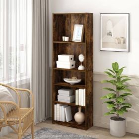 71" Tall 5-Shelf Adjustable Bookcase Medium Brown Wood Finish, Vertical Storage Shelving Unit for Living Room, Office & Bedroom Display