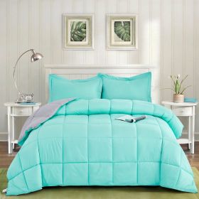 Full/Queen Reversible Comforter Set – Blue Grey Microfiber 3-Piece Bedding Set with Shams, Soft Lightweight All-Season Comforter