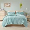 Full/Queen Sherpa Faux Fur Comforter Set – Light Teal Aqua 3-Piece Plush Bedding with Shaggy Texture, Soft Warm Reversible Design