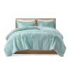 Full/Queen Sherpa Faux Fur Comforter Set – Light Teal Aqua 3-Piece Plush Bedding with Shaggy Texture, Soft Warm Reversible Design