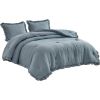 Oversized Queen Blue Stone Washed Ruffled Comforter Set – 3-Piece Microfiber Bedding with Soft Lightweight All-Season Quilt & Shams