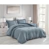 Oversized Queen Blue Stone Washed Ruffled Comforter Set – 3-Piece Microfiber Bedding with Soft Lightweight All-Season Quilt & Shams