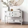 Farmhouse Solid Wood Sofa Table with Storage Drawers – Rustic White Console Table with Cabinets, Entryway & Living Room Storage Sideboard