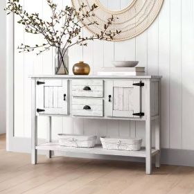Farmhouse Solid Wood Sofa Table with Storage Drawers – Rustic White Console Table with Cabinets, Entryway & Living Room Storage Sideboard