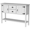 Farmhouse Solid Wood Sofa Table with Storage Drawers – Rustic White Console Table with Cabinets, Entryway & Living Room Storage Sideboard