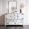 Farmhouse Solid Wood Sofa Table with Storage Drawers – Rustic White Console Table with Cabinets, Entryway & Living Room Storage Sideboard