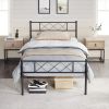 Twin Metal Platform Bed Frame – Industrial Slatted Steel Bed with Headboard & Footboard, 300lb Capacity, Under-Bed Storage Clearance