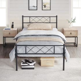 Twin Metal Platform Bed Frame – Industrial Slatted Steel Bed with Headboard & Footboard, 300lb Capacity, Under-Bed Storage Clearance