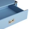 Modern Campaign Nightstand with Drawer – Light Blue Wood Bedside Table with Nickel Accents, Cross Base End Table