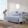 Nautical Cotton Daybed Set – Blue Chambray Stripe Reversible Daybed Cover with Anchor Print, 4 Piece Coastal Bedding Set