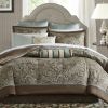 California King 12-Piece Reversible Comforter Set – Brown & Blue Bed-in-a-Bag with Sheets, Shams & Decorative Pillows