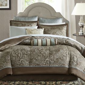 California King 12-Piece Reversible Comforter Set – Brown & Blue Bed-in-a-Bag with Sheets, Shams & Decorative Pillows