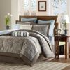 California King 12-Piece Reversible Comforter Set – Brown & Blue Bed-in-a-Bag with Sheets, Shams & Decorative Pillows