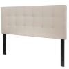 Full Size Upholstered Headboard – Beige Taupe Fabric Panel with Box Stitch Tufting, Adjustable Metal Frame, Contemporary Bed Headboard