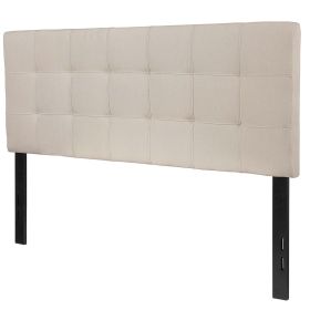 Full Size Upholstered Headboard – Beige Taupe Fabric Panel with Box Stitch Tufting, Adjustable Metal Frame, Contemporary Bed Headboard