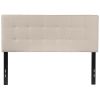 Full Size Upholstered Headboard – Beige Taupe Fabric Panel with Box Stitch Tufting, Adjustable Metal Frame, Contemporary Bed Headboard